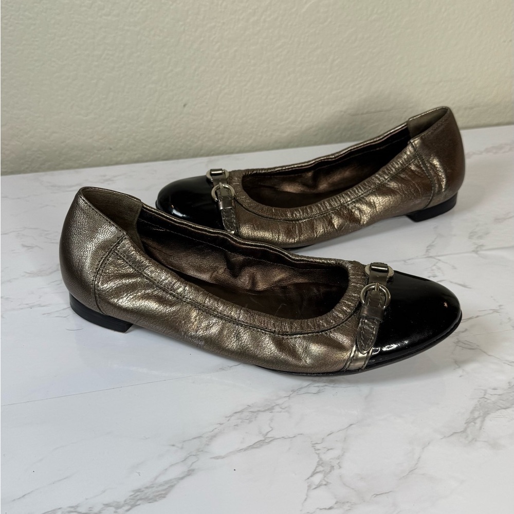 AGL Cap Toe‎ Buckle Ballet Flats Black Patent Leather Shoes Made in Italy Size 7
